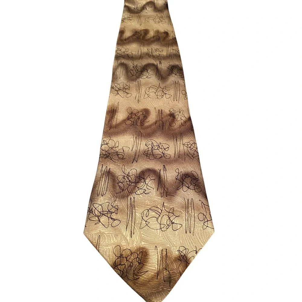 J. Garcia Mens Silk Tie Tree Collection Fifteen Abstract Brown Gold Vintage 1996